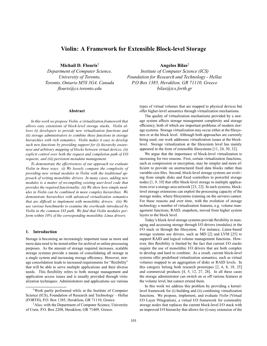 Violin: a Framework for Extensible Block-Level Storage