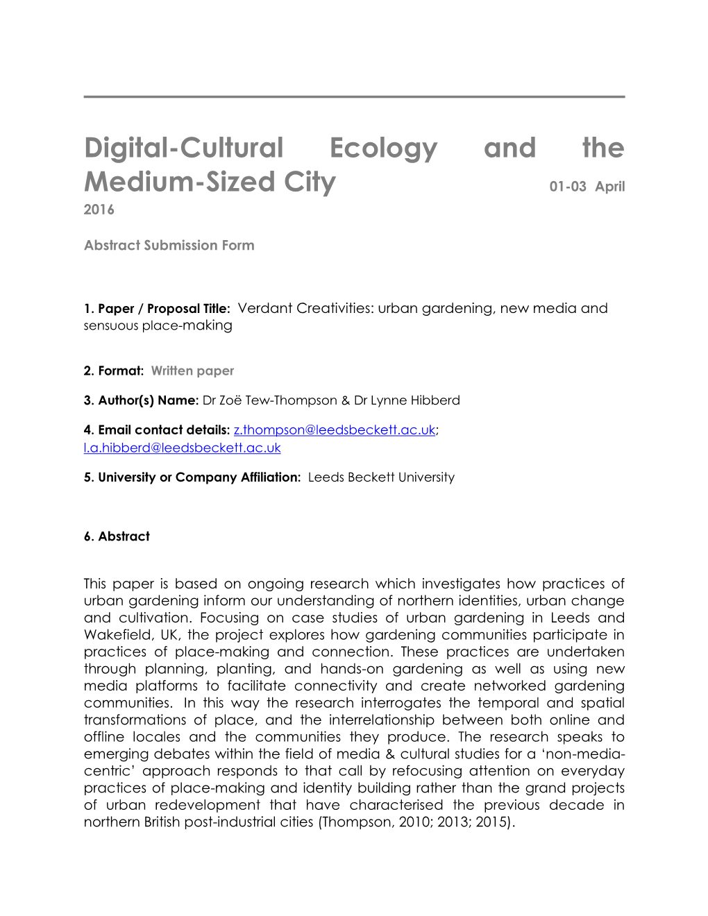 Digital-Cultural Ecology and the Medium-Sized City