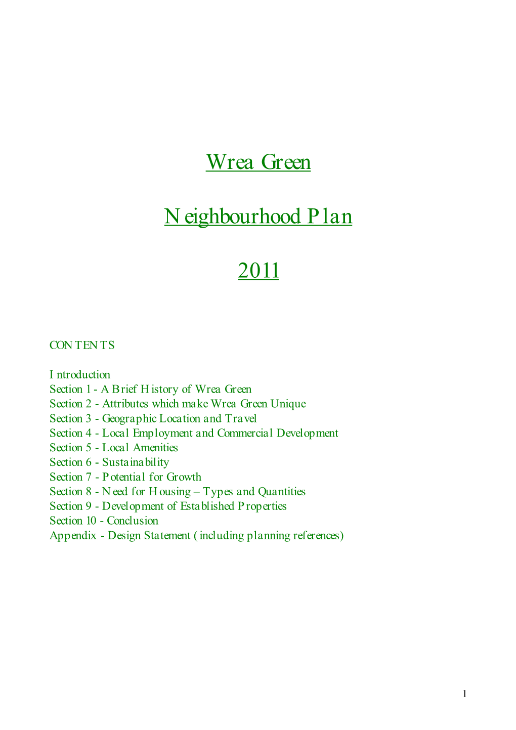 Wrea Green Neighbourhood Plan 2011