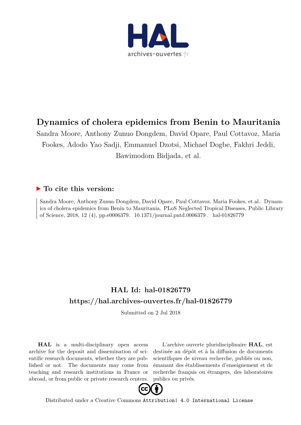 Dynamics of Cholera Epidemics from Benin to Mauritania