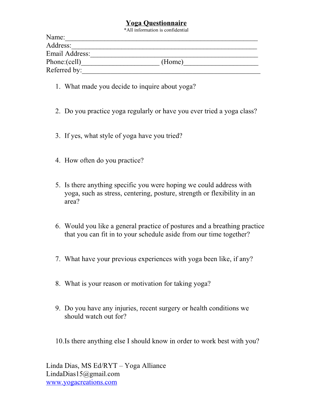 Yoga Questionnaire