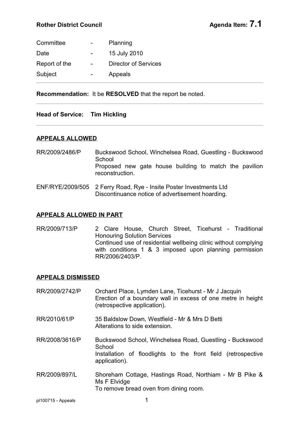 Rother District Council Agenda Item: 7.1