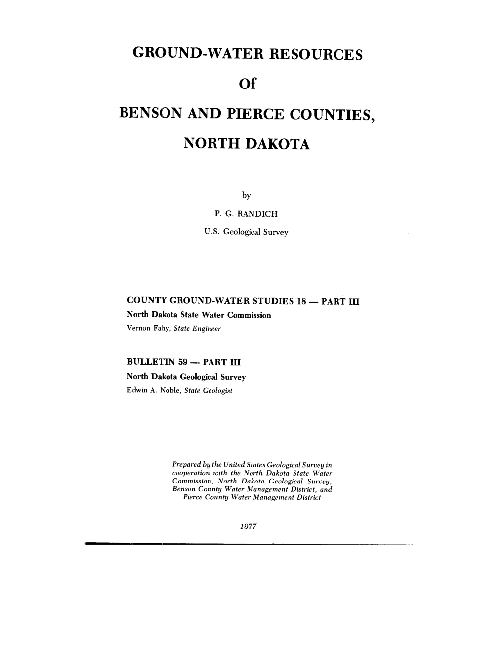 GROUND-WATER RESOURCE S of BENSON and PIERCE COUNTIES