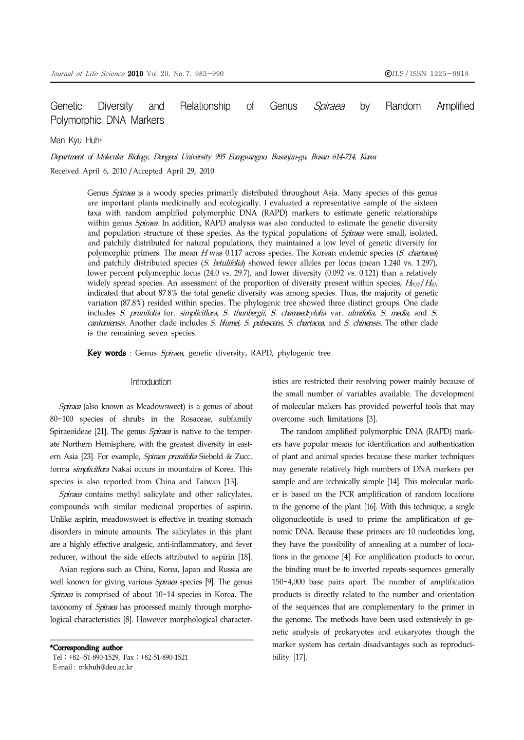 Genetic Diversity and Relationship of Genus Spiraea by Random Amplified Polymorphic DNA Markers