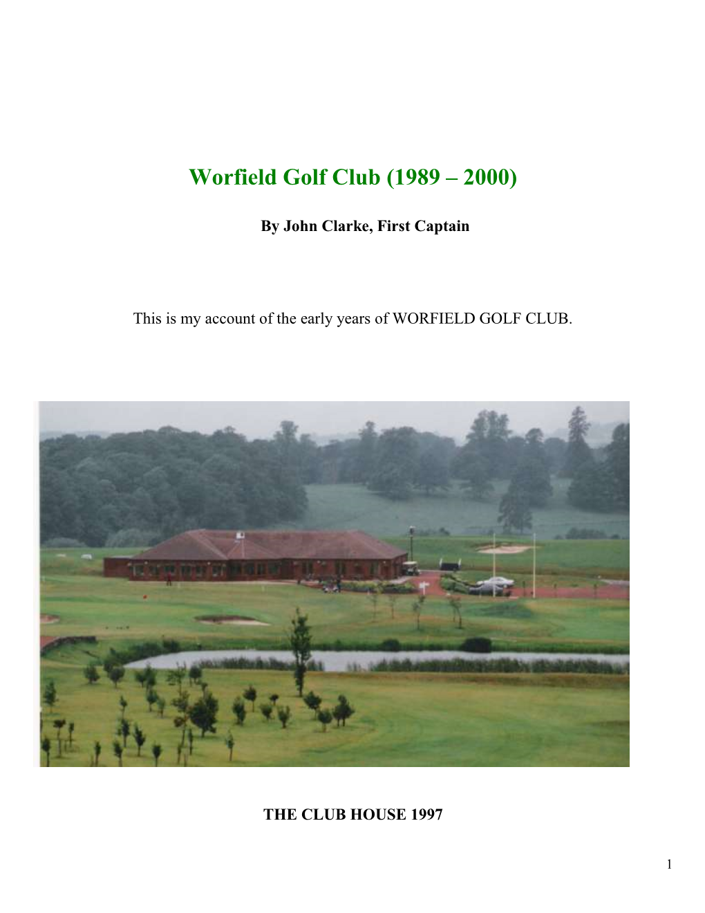 Worfield Golf Club Early Years