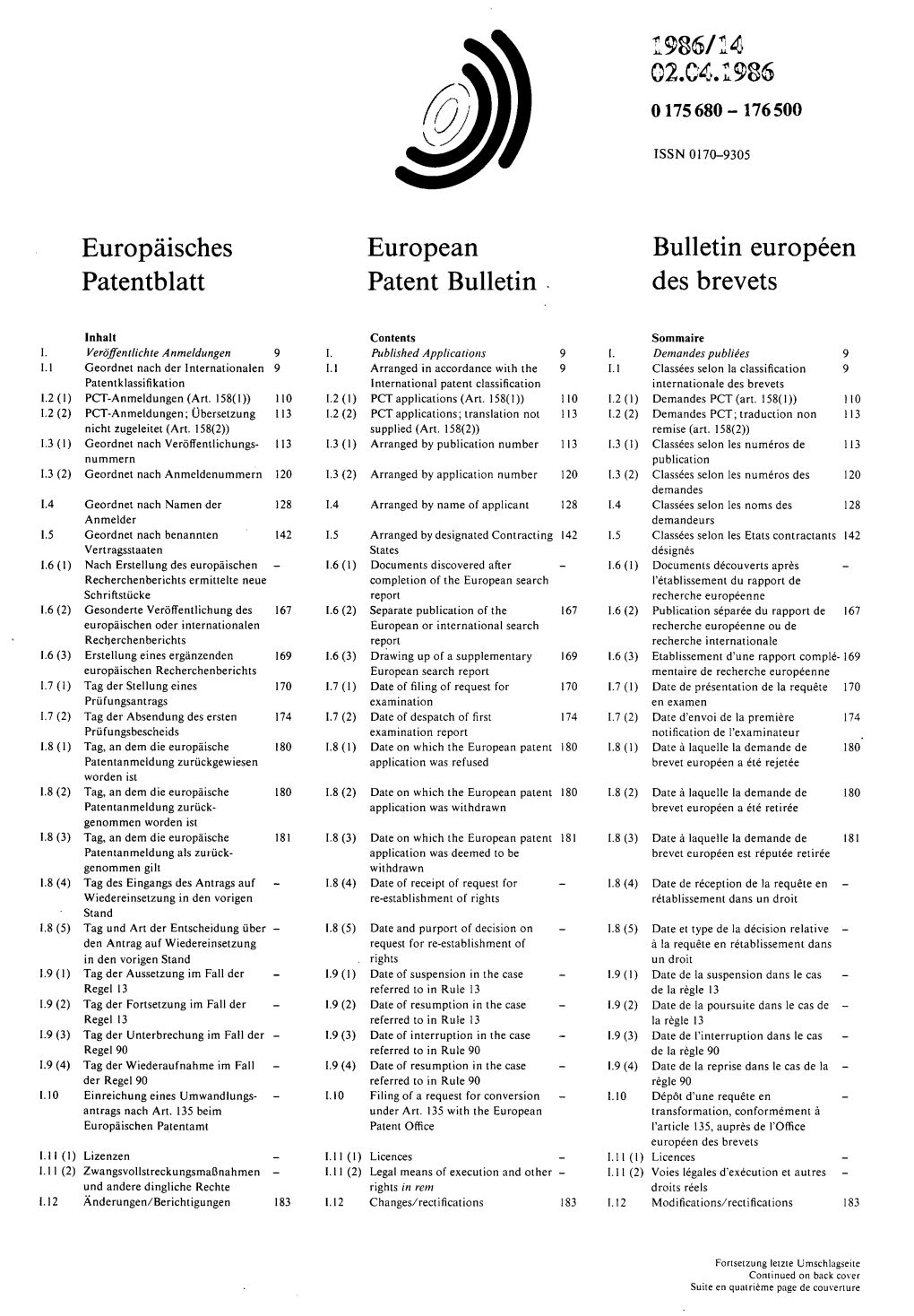 European Patent Bulletin 1986/14