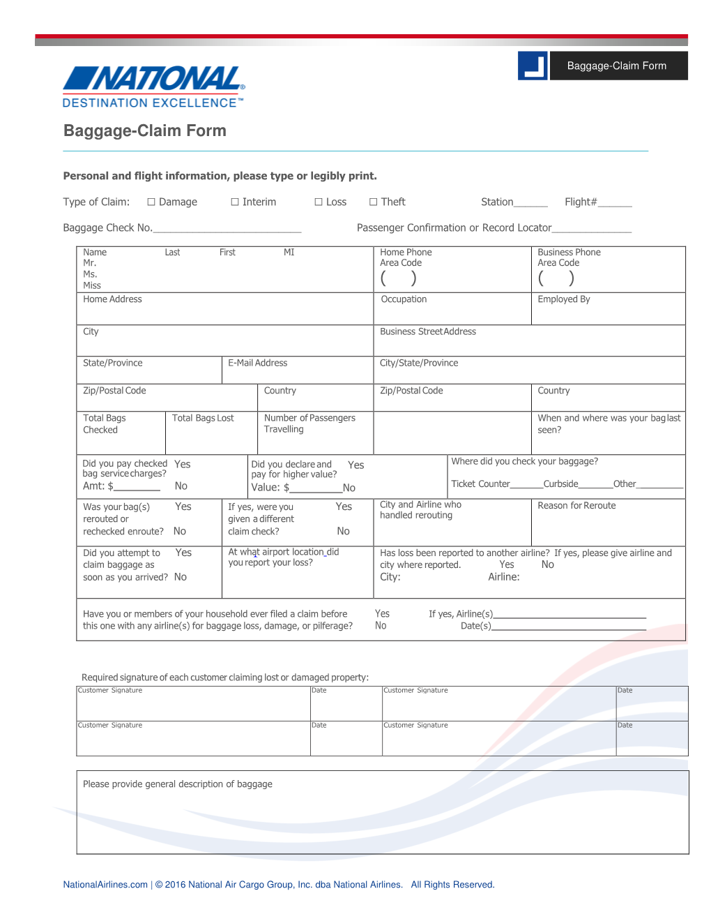 Baggage-Claim Form ( )