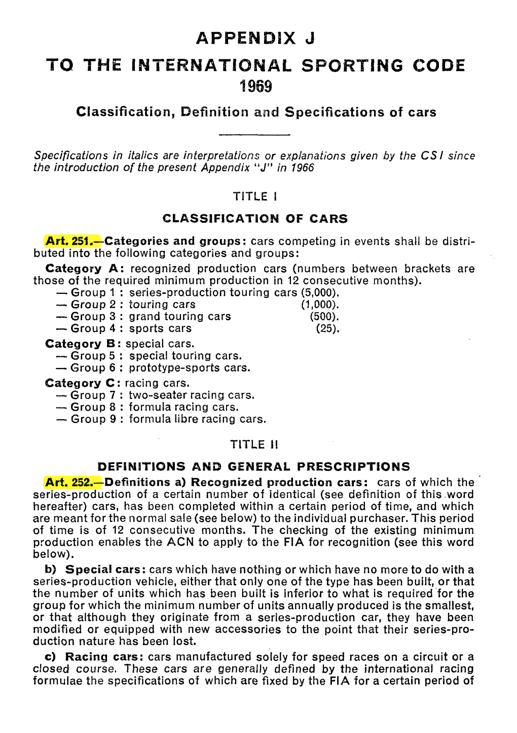 Classification, Definition and Specifications of Cars