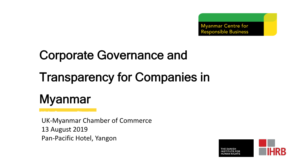 Corporate Governance and Transparency for Companies in Myanmar