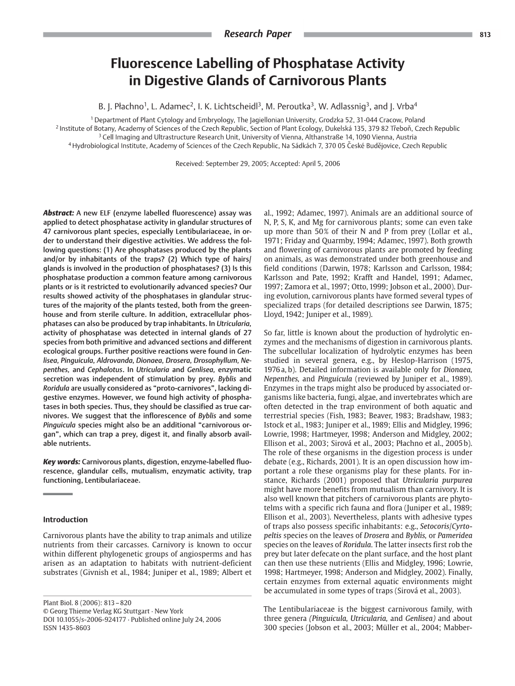 Fluorescence Labelling of Phosphatase Activity in Digestive Glands of Carnivorous Plants