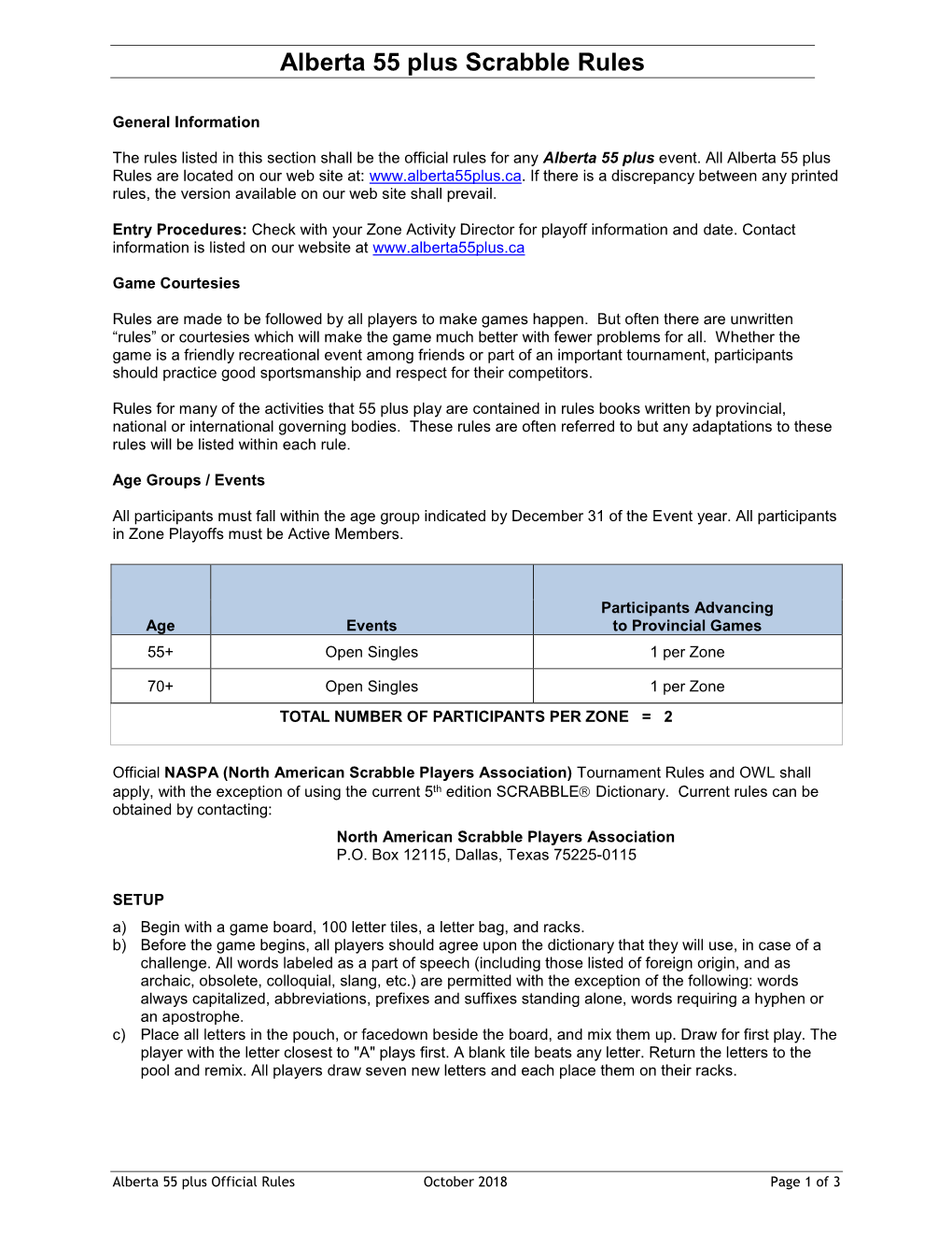 Alberta 55 Plus Scrabble Rules