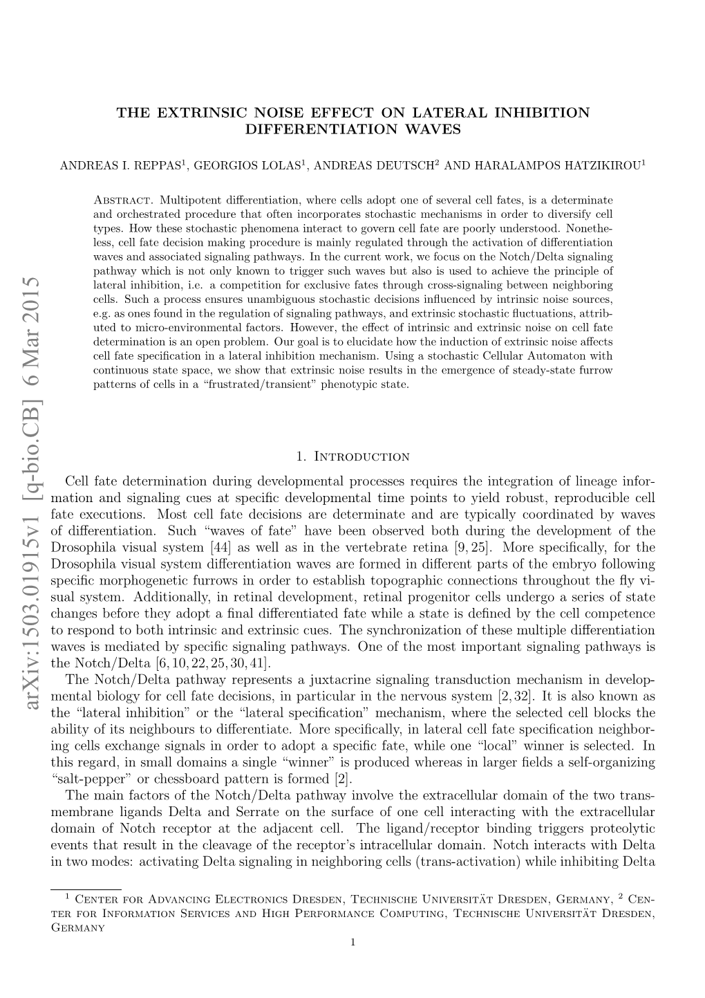 The Extrinsic Noise Effect on Lateral Inhibition Differentiation Waves