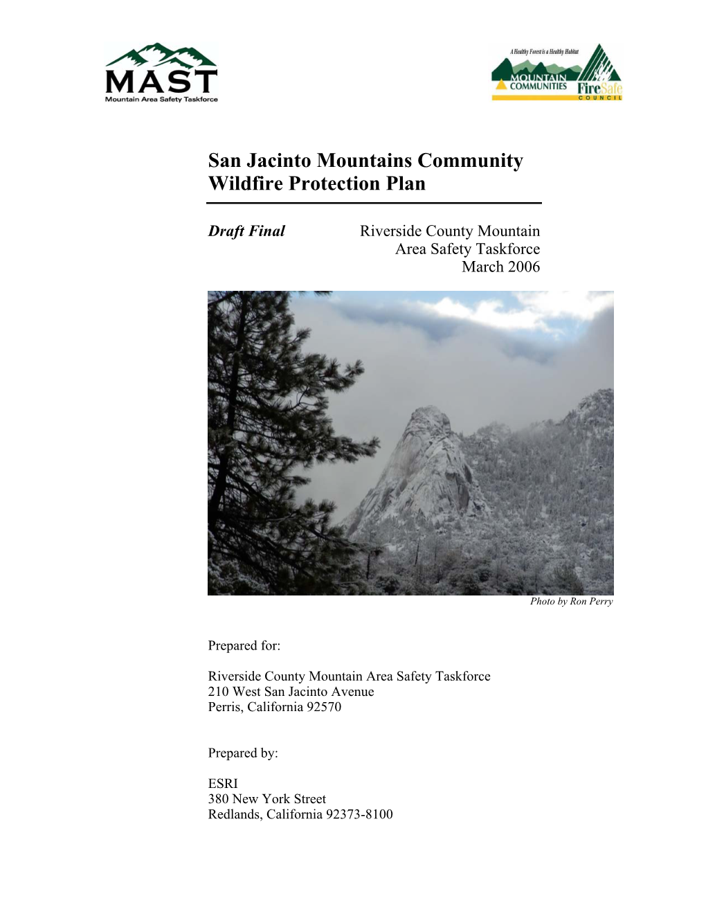 San Jacinto Community Wildfire Protection Plan (CWPP)