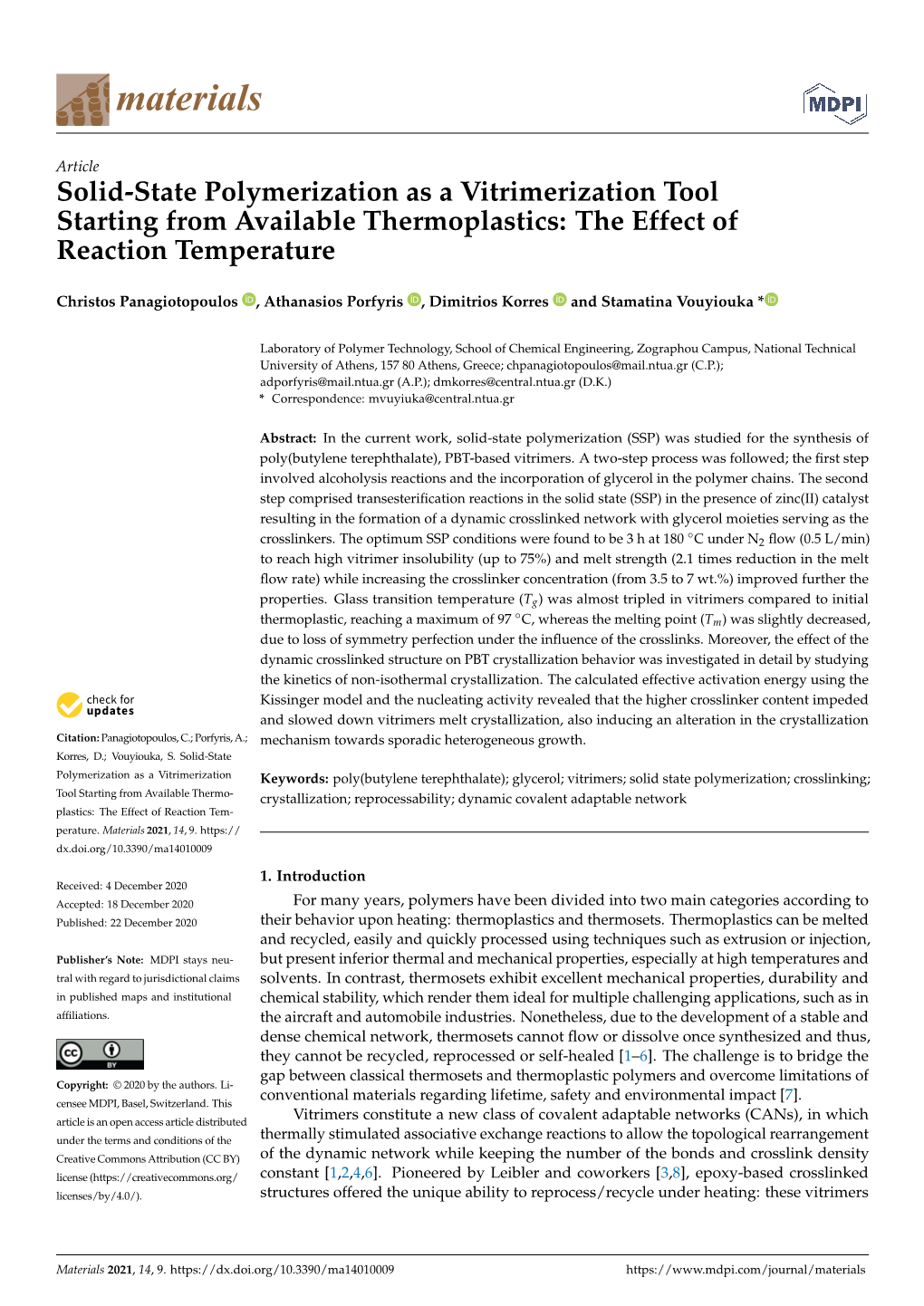 Solid-State Polymerization As a Vitrimerization Tool Starting from Available Thermoplastics: the Effect of Reaction Temperature