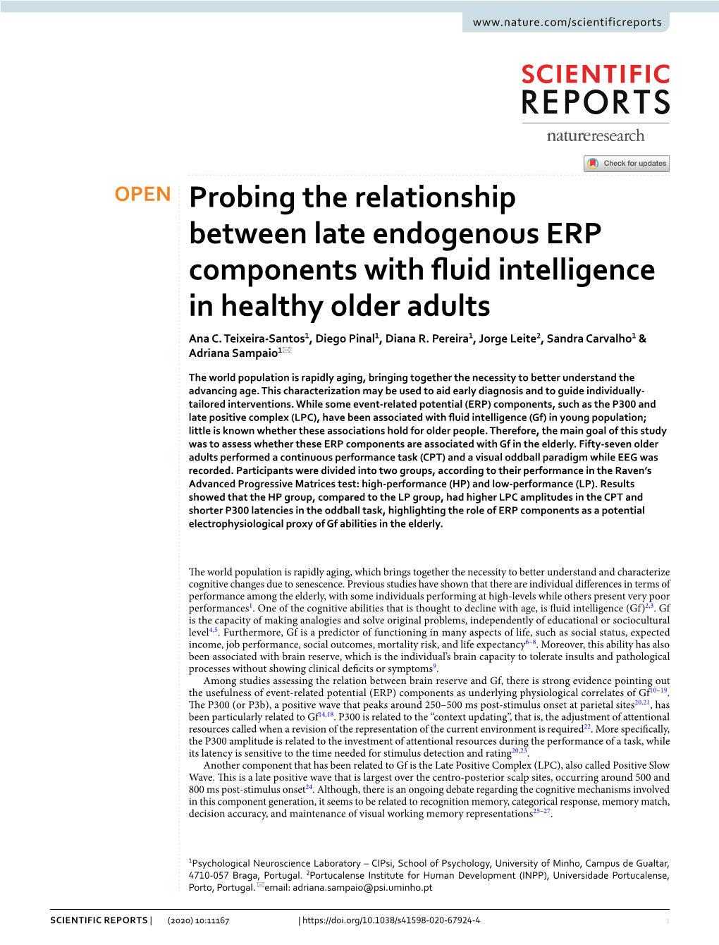 Probing the Relationship Between Late Endogenous ERP Components with Fuid Intelligence in Healthy Older Adults Ana C