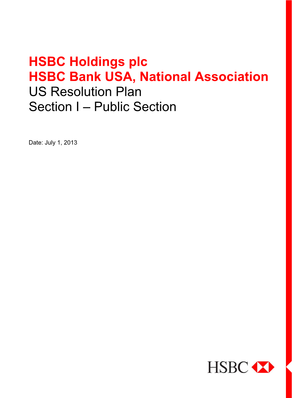 HSBC Holdings Plc HSBC Bank USA, National Association US Resolution Plan Section I – Public Section