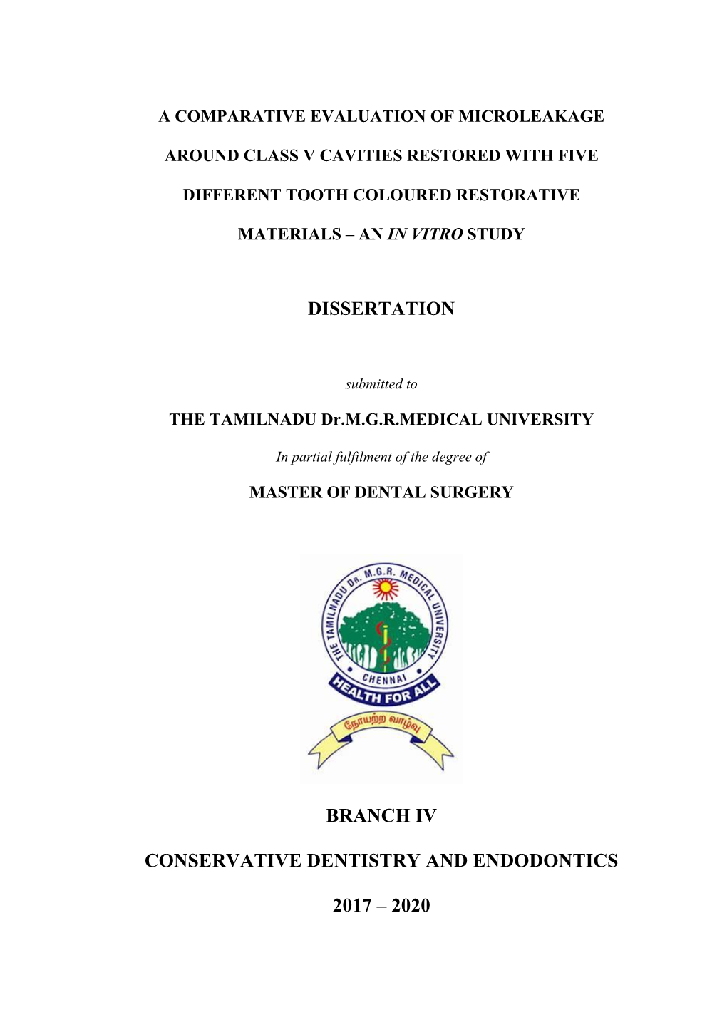 Dissertation Branch Iv Conservative Dentistry And