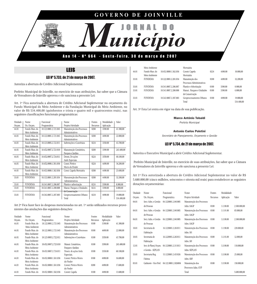 Município Ano 14 - Nº 664 - Sexta-Feira, 30 De Março De 2007