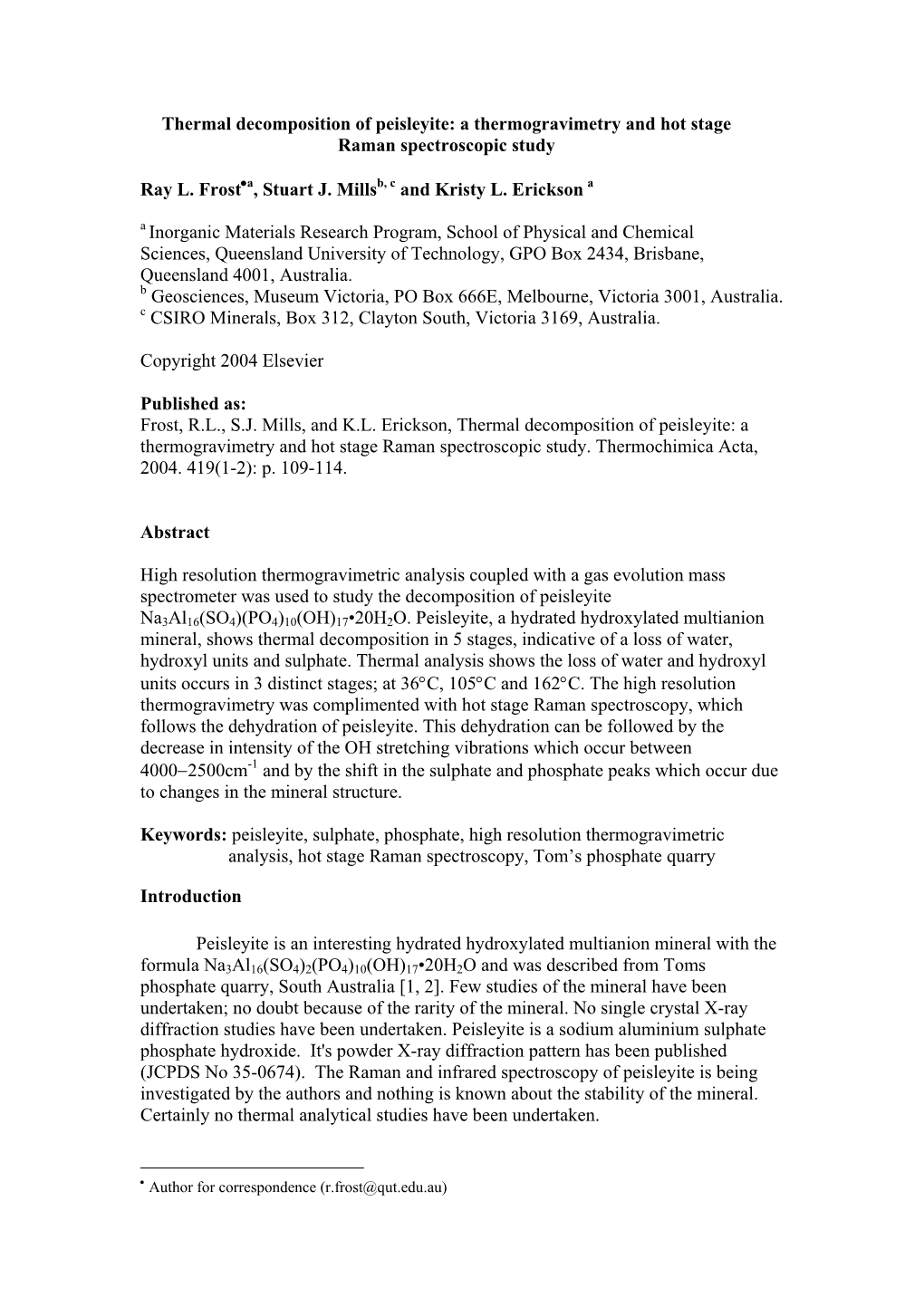 Thermal Decomposition of Peisleyite: a Thermogravimetry and Hot Stage Raman Spectroscopic Study