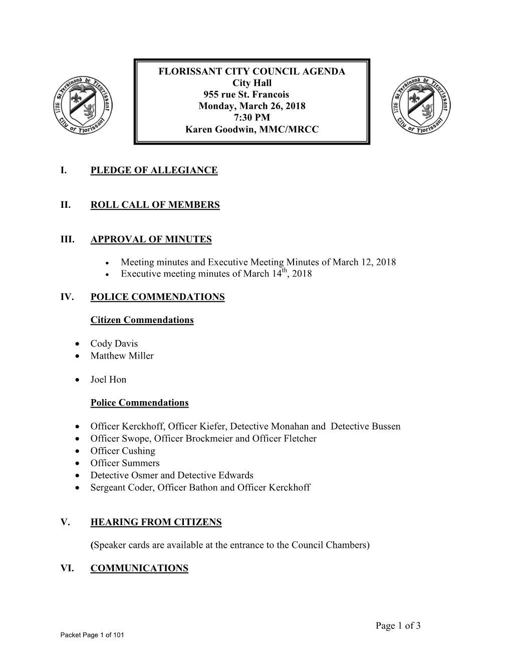 Council Meeting Agenda March 26, 2018