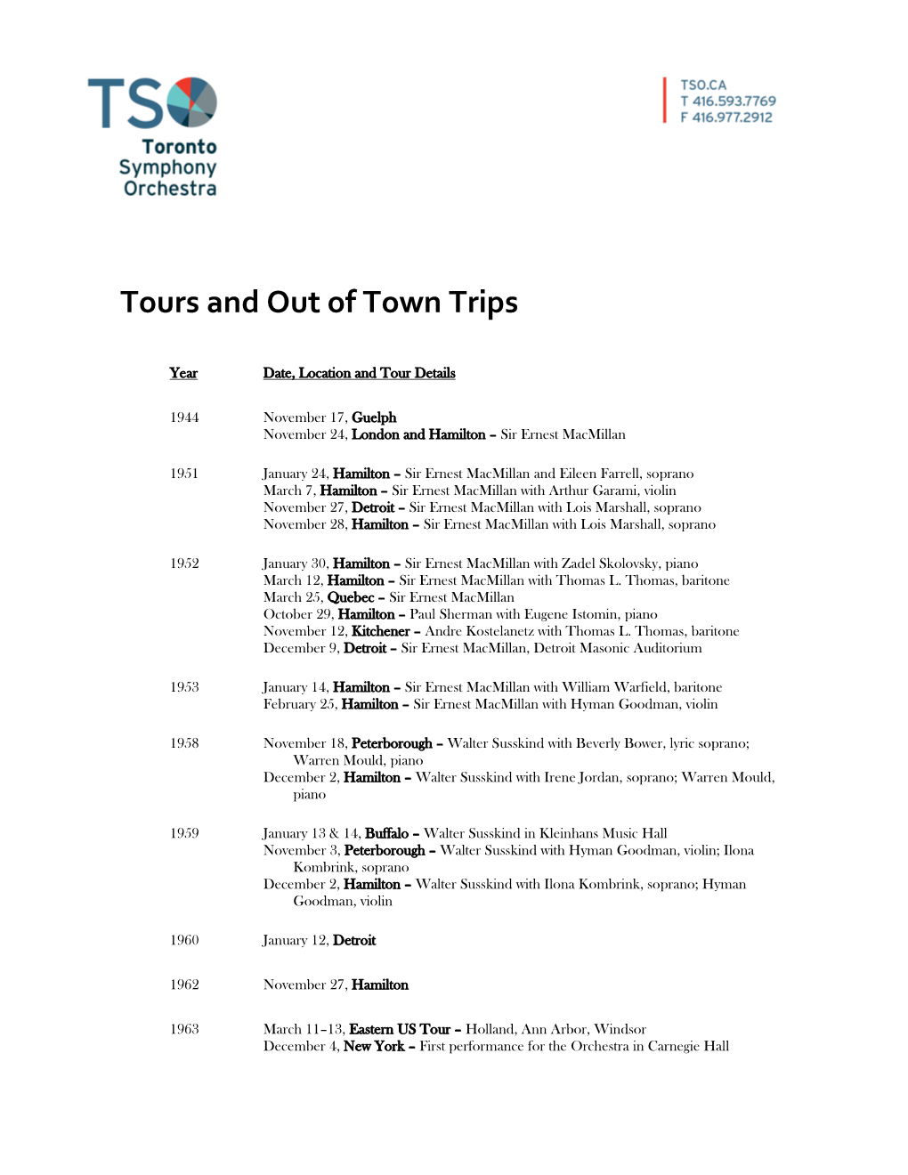 Download the TSO Tour History