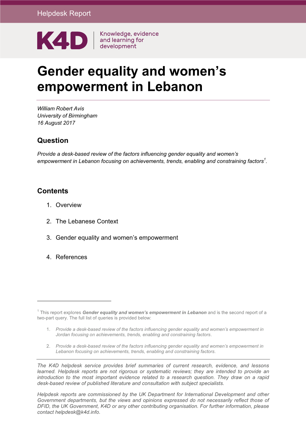Gender Equality and Women's Empowerment in Lebanon
