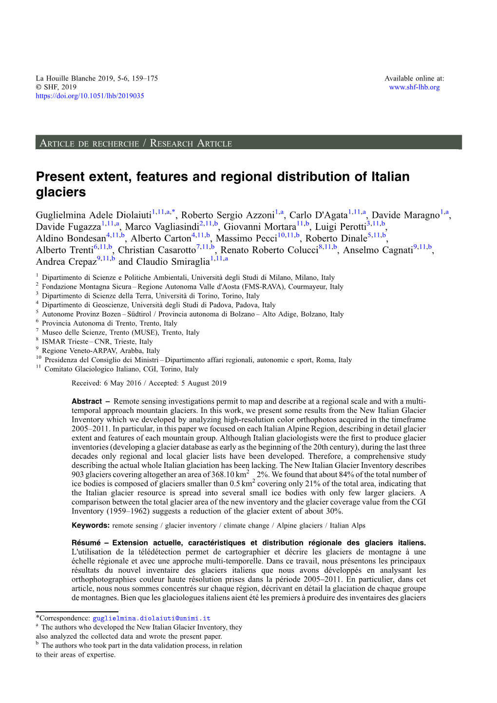 Present Extent, Features and Regional Distribution of Italian Glaciers