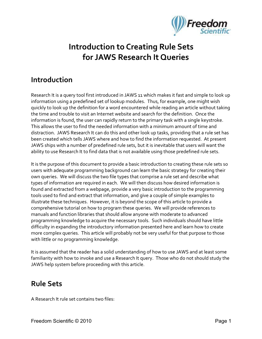 Introduction To Creating Rule Sets For JAWS Research It Queries