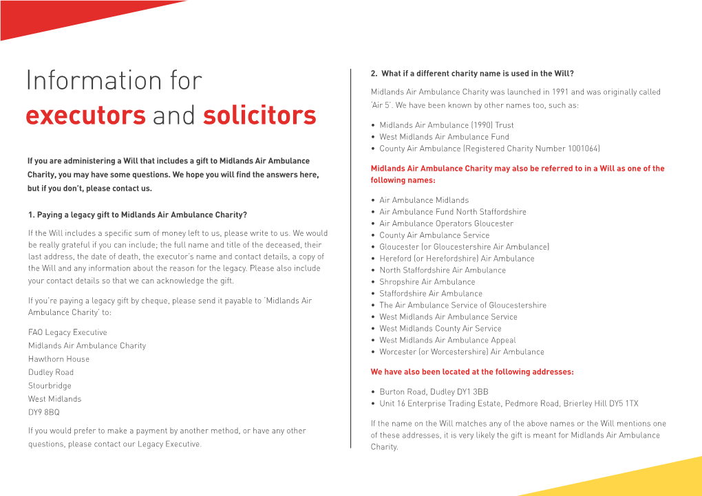 Information for Executors and Solicitors