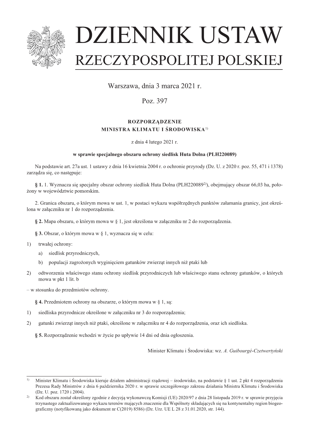 ROZPORZĄDZENIE MINISTRA KLIMATU I ŚRODOWISKA Z Dnia 4