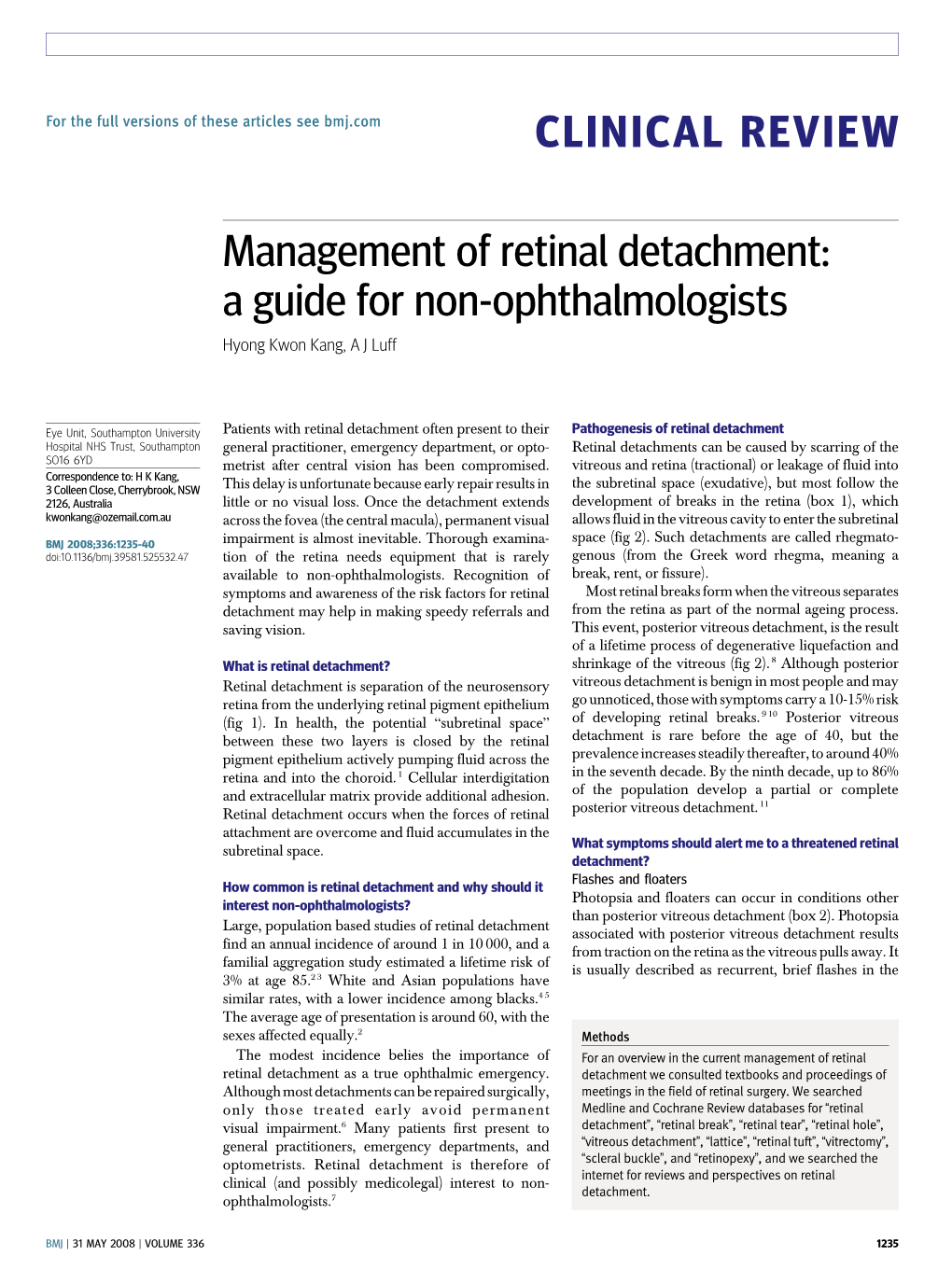 CLINICAL REVIEW Management of Retinal Detachment: a Guide for Non