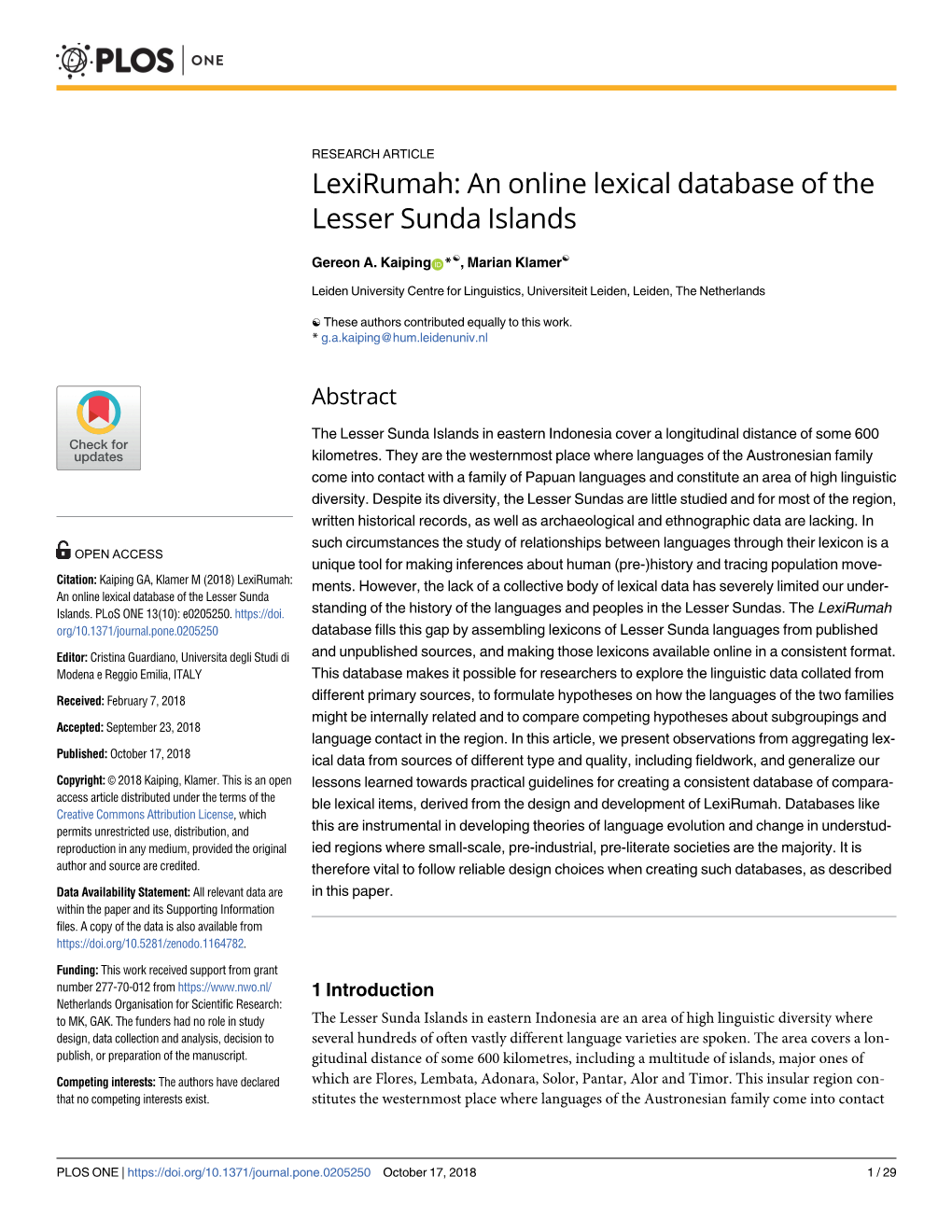 Lexirumah: an Online Lexical Database of the Lesser Sunda Islands