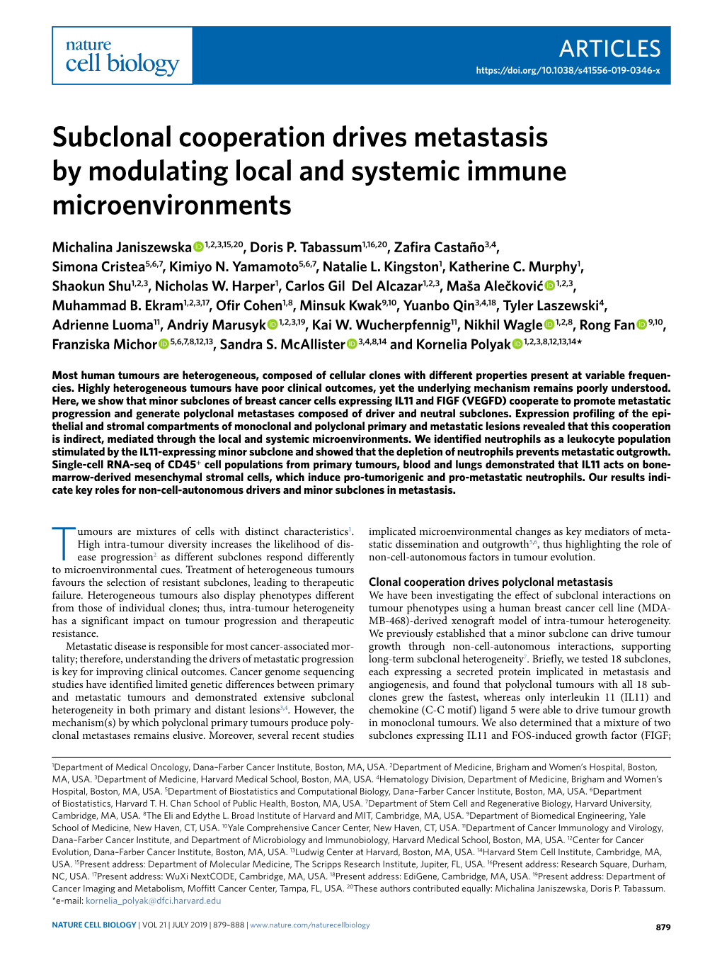 Subclonal Cooperation Drives Metastasis by Modulating Local and Systemic Immune Microenvironments