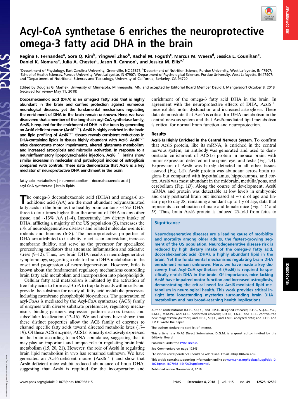 Acyl-Coa Synthetase 6 Enriches the Neuroprotective Omega-3 Fatty Acid