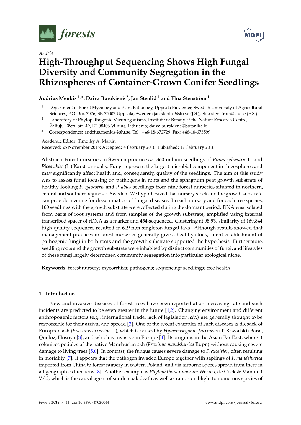 High-Throughput Sequencing Shows High Fungal Diversity and Community Segregation in the Rhizospheres of Container-Grown Conifer Seedlings