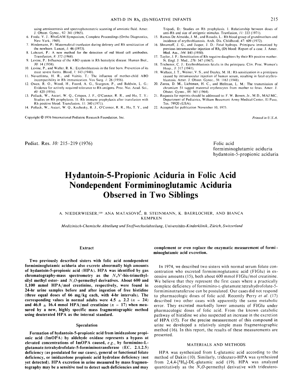 Hydantoin-5-Propionic Aciduria in Folic Acid Nondependent Formiminoglutamic Aciduria Observed in Two Siblings