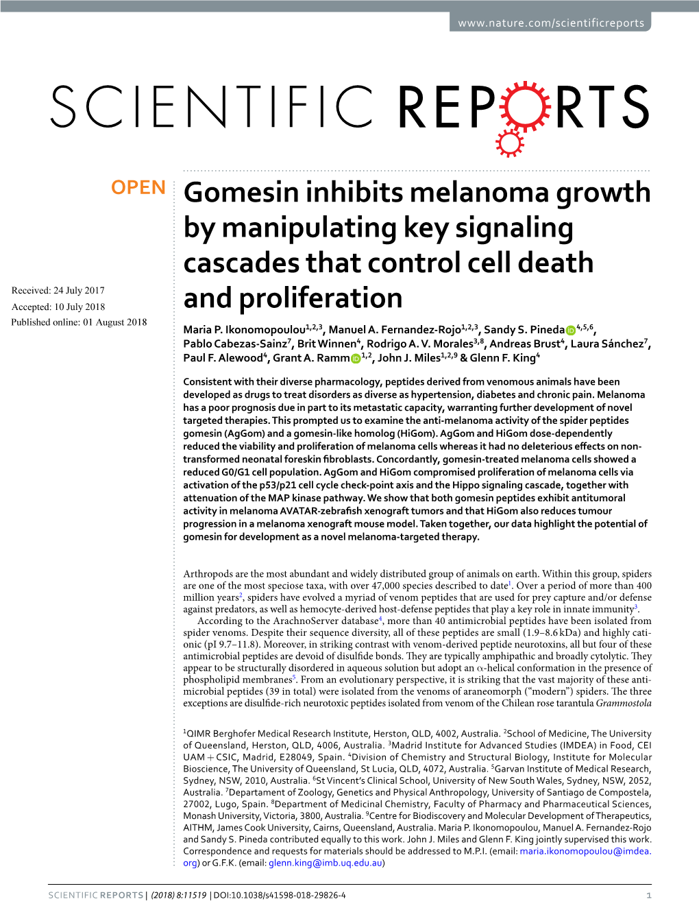 Gomesin Inhibits Melanoma Growth by Manipulating Key Signaling