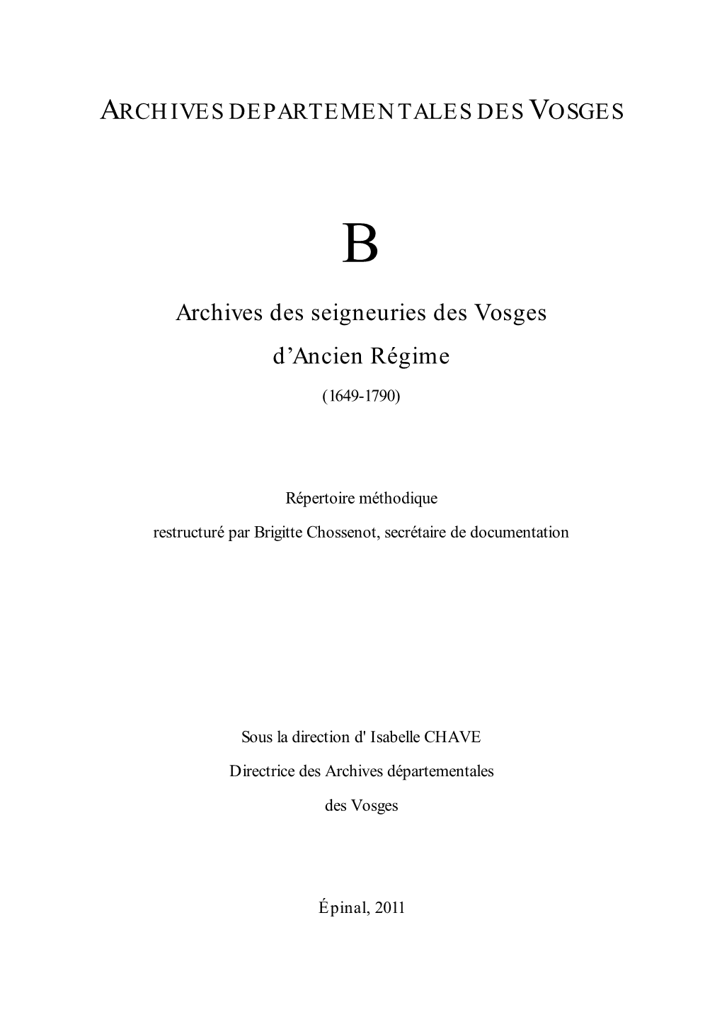 Archives Des Seigneuries Des Vosges D'ancien Régime