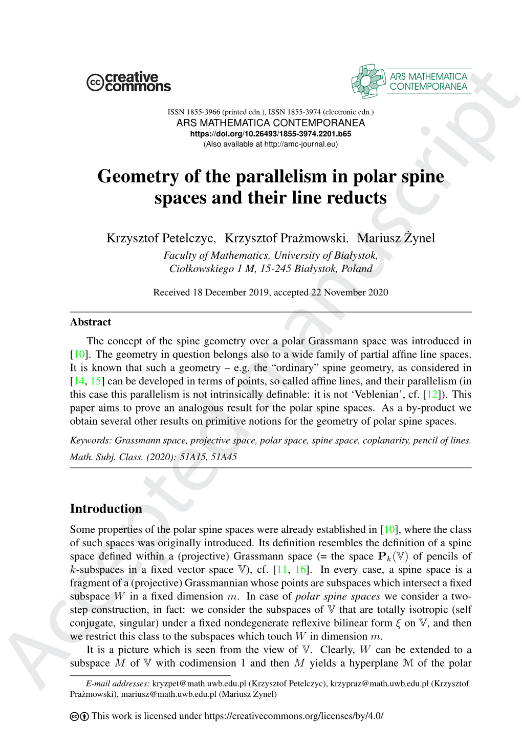 Geometry of the Parallelism in Polar Spine Spaces and Their Line Reducts