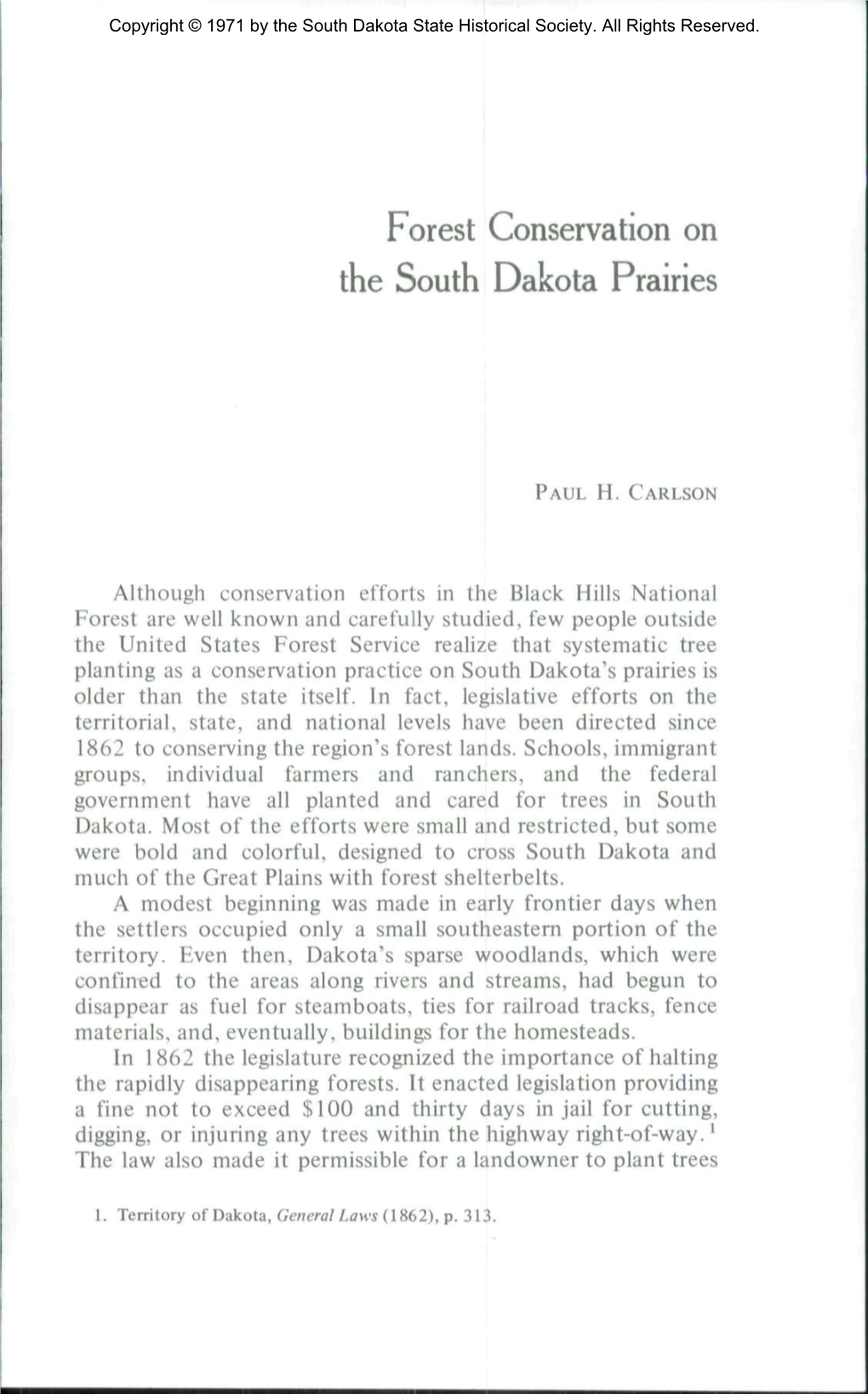 Forest Conservation on the South Dakota Prairies