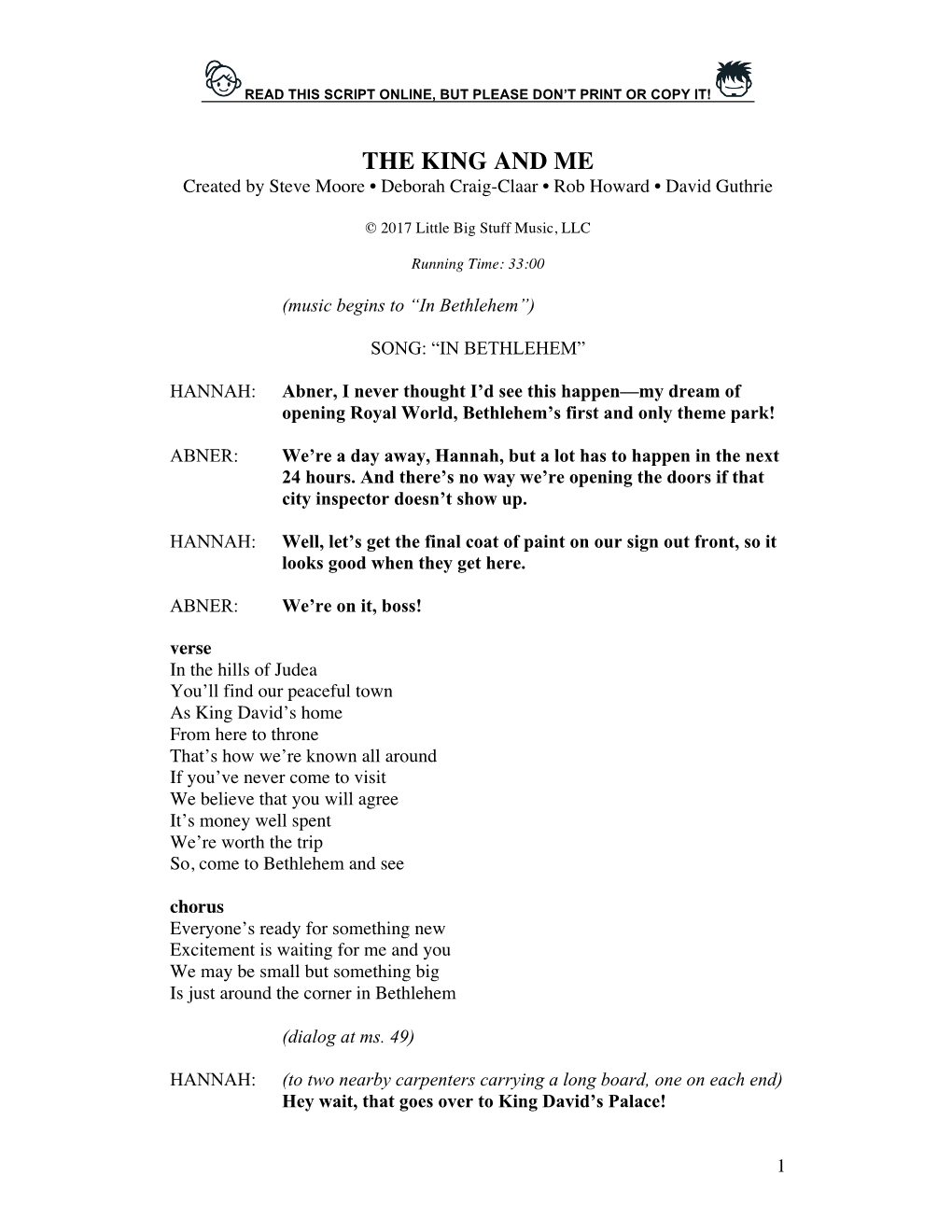 THE KING and ME Created by Steve Moore • Deborah Craig-Claar • Rob Howard • David Guthrie