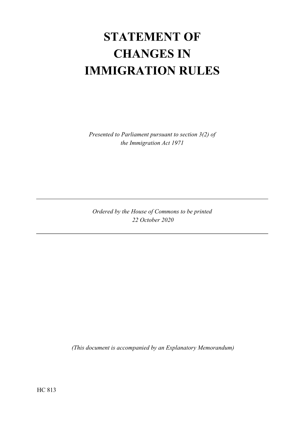 Statement of Changes in Immigration Rules HC