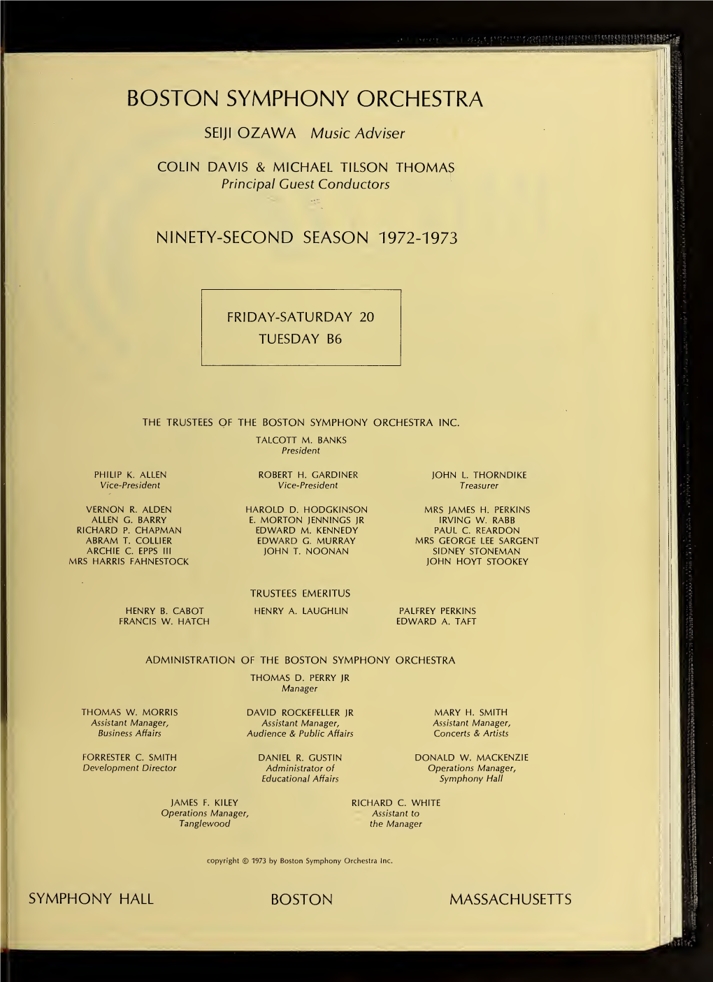 Boston Symphony Orchestra Concert Programs, Season 92, 1972-1973