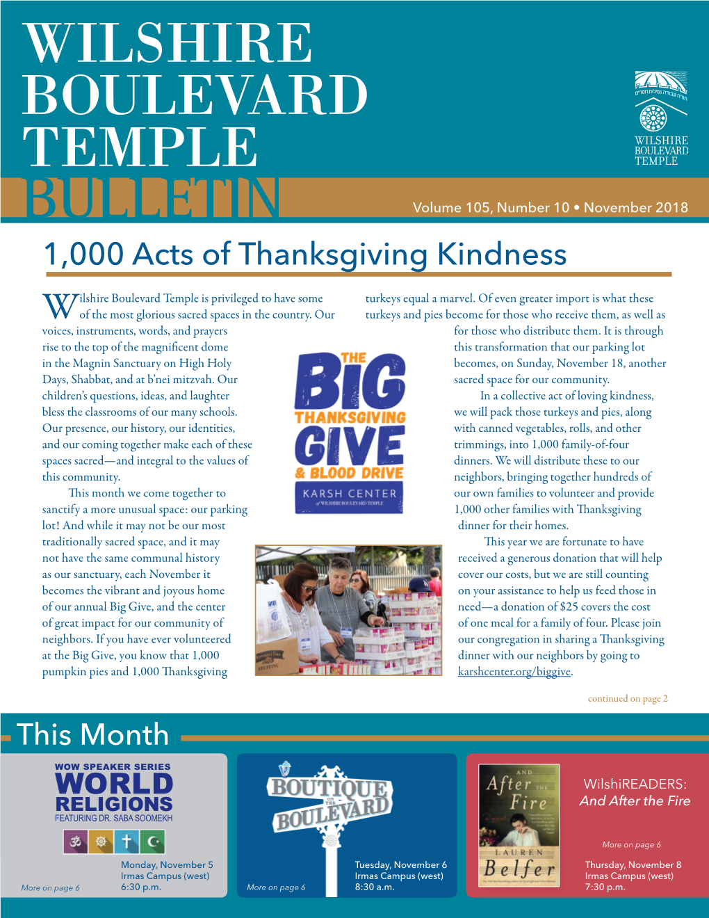 BULLETIN Volume 105, Number 10 • November 2018 1,000 Acts of Thanksgiving Kindness