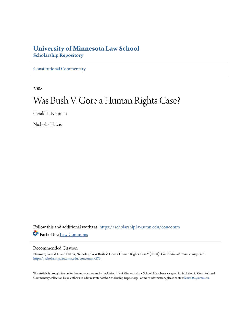 Was Bush V. Gore a Human Rights Case? Gerald L