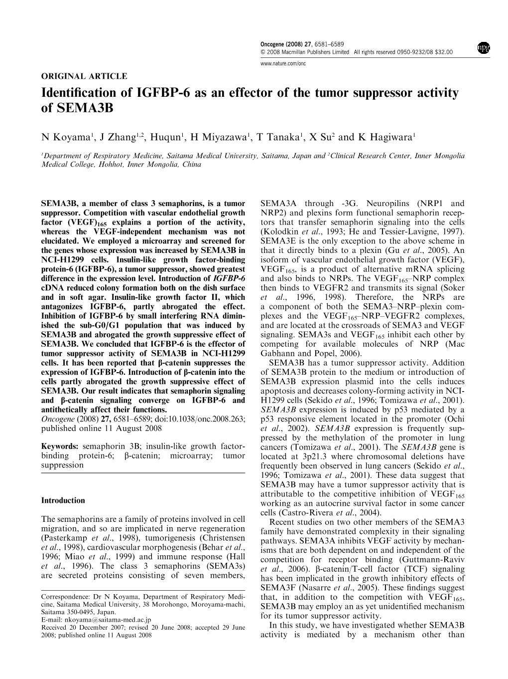 Identification of IGFBP-6 As an Effector of the Tumor Suppressor Activity Of