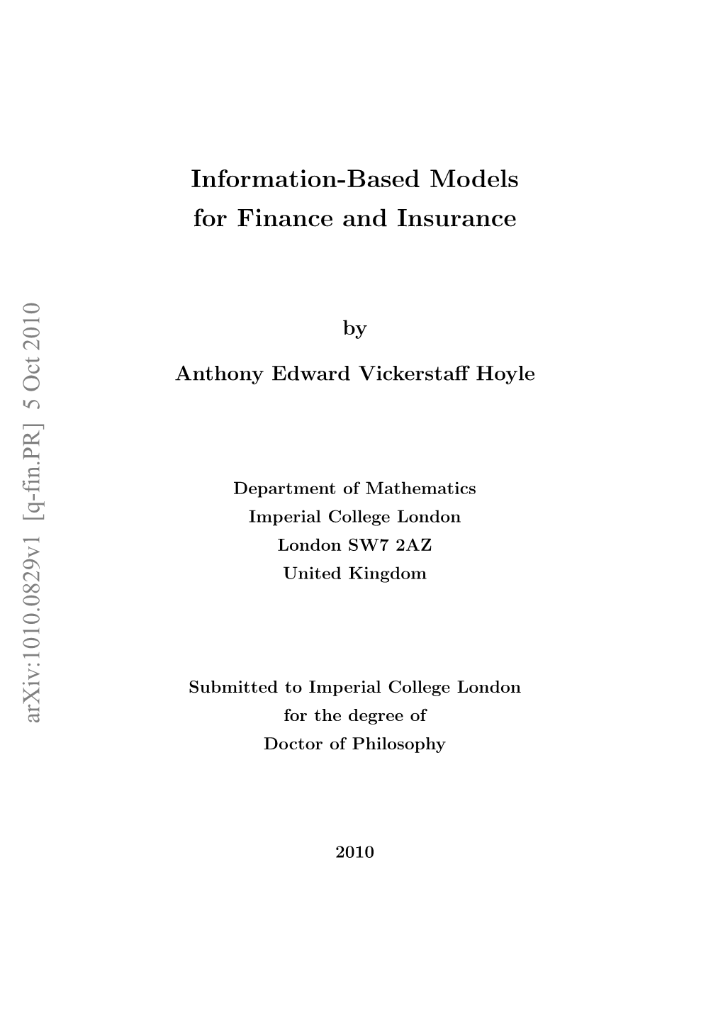 Information-Based Models for Finance and Insurance