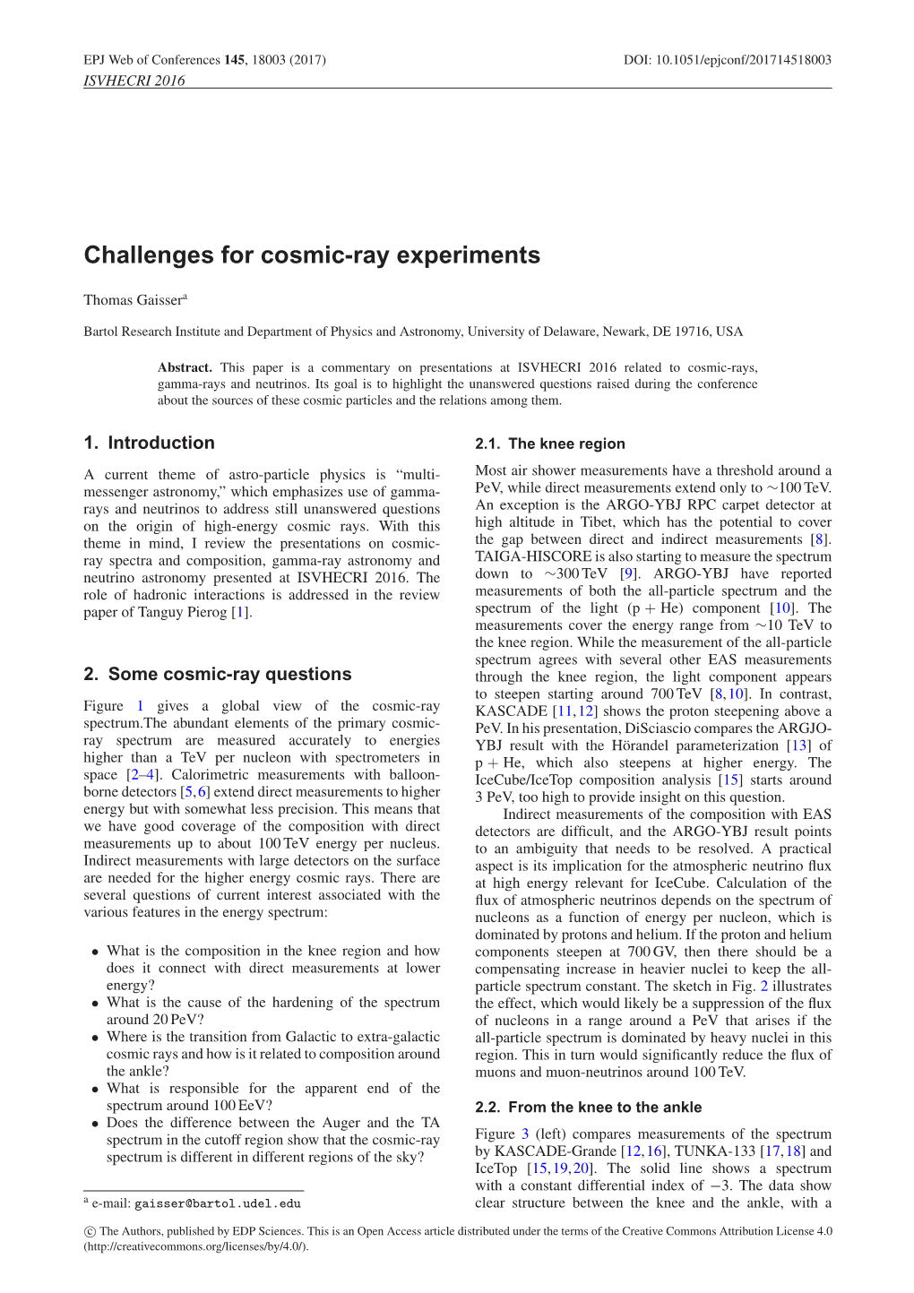 Challenges for Cosmic-Ray Experiments