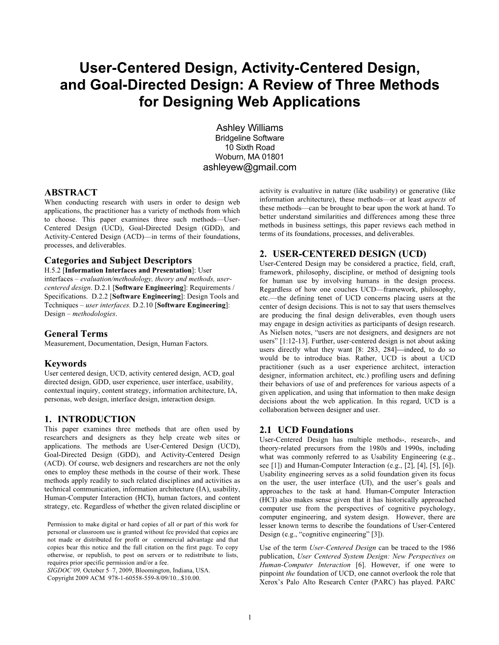 User-Centered Design, Activity-Centered Design, and Goal-Directed Design: a Review of Three Methods for Designing Web Applications