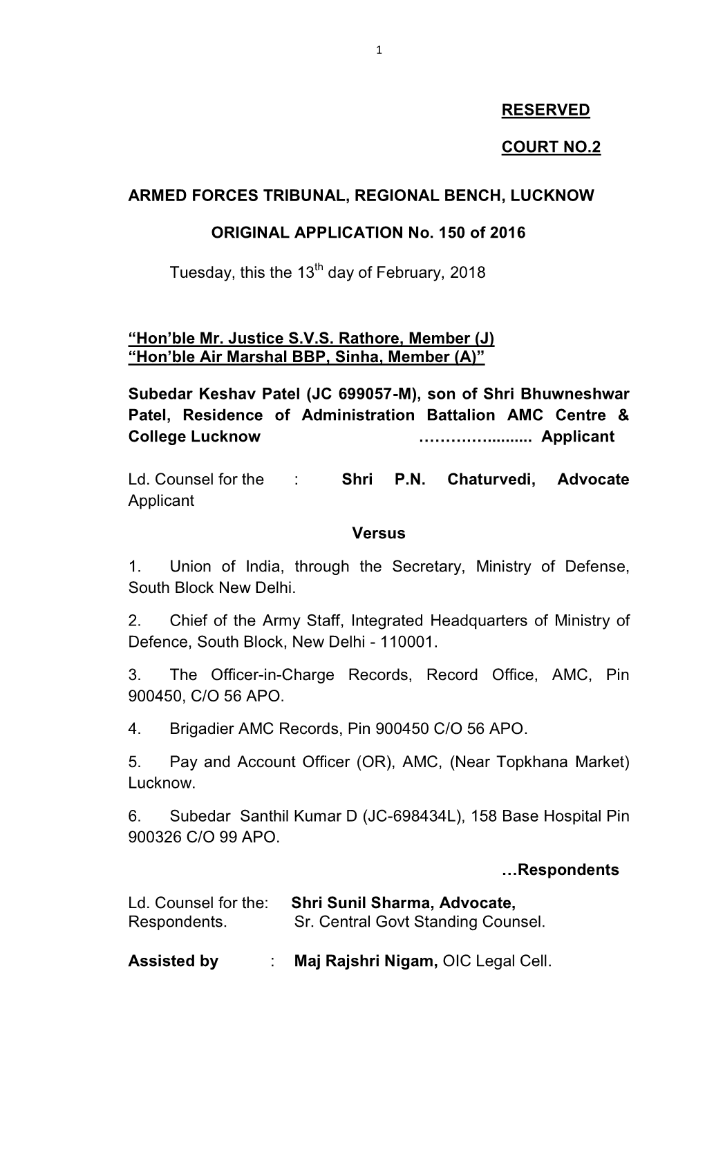 Reserved Court No.2 Armed Forces Tribunal, Regional